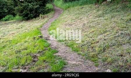 winding dirt path through grassy hillside Stock Photo