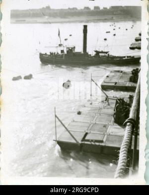 British Army Royal Engineers engaged in the building of The Freeman Bridge, The River Rhine, Dusseldorf, North Rhine-Westphalia, Germany. Stock Photo