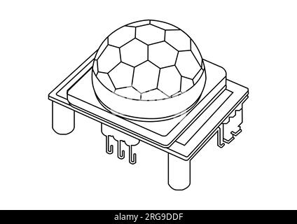 A detailed illustration of a PIR (Passive Infrared) motion sensor, isolated on a white background. Used in motion detection in security systems. Stock Photo