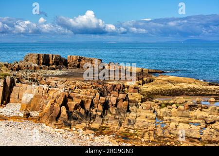 Hopeman Beaches view of rocks consisting of Hopeman Sandstone (Permo ...