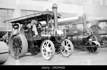 At a traction engine rally outside the Museum of Science and Technology on Newhall Street, Birmingham:- McLaren General Purpose Engine, regn. AI 3029, number 757, Apollo. Built in 1904 by J&H McLaren & Co., at Hunslet, powered by a 6 Nhp single-cylinder steam engine. With Fowler T3A2 class Road Roller, regn. FF 4913, number 21629. Built in 1937 by John Fowler & Co. in Leeds, powered by an 3 Nhp compound steam engine. Stock Photo