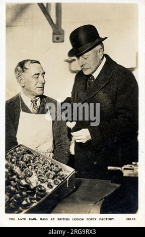 Field Marshal Douglas Haig, 1st Earl Haig  (1861-1928) - a senior officer of the British Army who commanded the British Expeditionary Force on the Western Front in WW1 - pictured at the British Legion Poppy Factory. Stock Photo