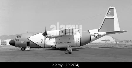 United States Coast Guard - Lockheed HC-130B-LM Hercules number: (USCG)1350 (msn 282-3763) at San Francisico USCG Air Station (co-located with SF International). Ordered on USAF contract as C-130B-LM 62-3754, but re-designated R8V-1G with USCG bureau number number: 1350, then SC-130B in 1962 and successively HC-130G and HC-130B. To MASDC as 45005 on 29 July 1982, reallocated code CF0035 Stock Photo