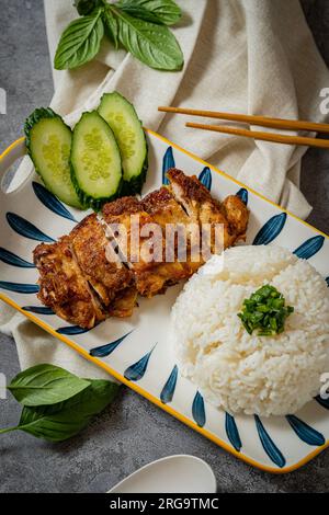 Vietnamese Rice served with chicken steak Stock Photo
