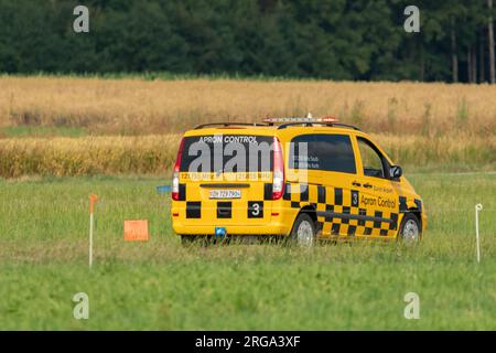 Speck-Fehraltorf, Zurich, Switzerland, July 1, 2023 Apron control safety car on a small airfield Stock Photo