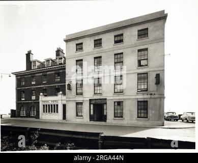 Photograph of Royal Hotel, Deal, Kent. The main side of the print (shown here) depicts: Side on view of the pub.  The back of the print (available on request) details: Nothing for the Royal Hotel, Deal, Kent CT14 6JD. As of July 2018 . Shepherd Neame Stock Photo