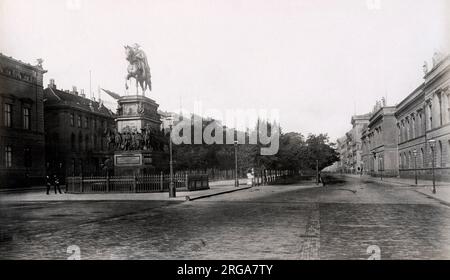 Vintage 19th century photograph: Statue of Frederick the Great on horseback, Unter den Linden in Berlin, Germany Stock Photo