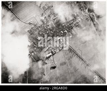 Vintage photograph World War II - RAF reconnaissance plane captures German retreat on Eastern front, Dievenow, Dziwnow Poland Stock Photo