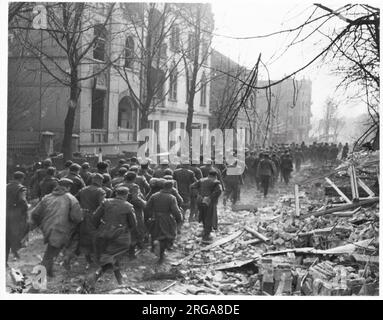 Vintage World War II photograph -  captured German prisoners in Wesel Stock Photo