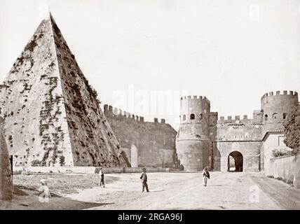 c.1880s Italy Rome - the Pyramid of Cestius. Stock Photo