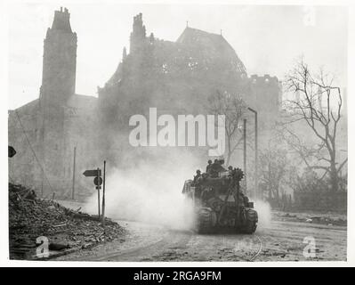 Vintage World War II photograph - tank of the 2nd Armoured division US 9th army in Magdeberg, Germany Stock Photo