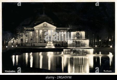 The Kurhaus, Weltkurstadt Wiesbaden, Germany. The Kurhaus is the spa house in Wiesbaden, the capital of Hesse, Germany. It serves as the city's convention centre, and the social center of the spa town. Stock Photo