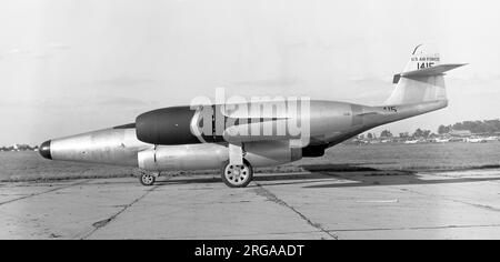 United States Air Force - Northrop F-89D-5-NO Scorpion 51-0415, an early production F-89D (number 16), with rocket only armament: 104 2.75 inch Mighty Mouse rockets in the two wing-tip weapon - fuel pods. 51-0415 was later issued to the 176th Fighter Interception Squadron of the Wisconsin Air National Guard. Stock Photo