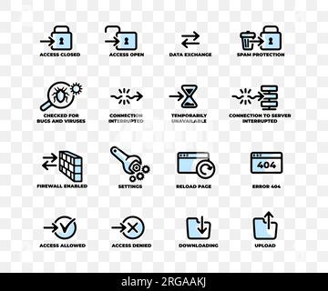 Set of computer web icons, internet and network, graphic design. Technology, innivation, server, hosting, cyber security and data protection, vector Stock Vector