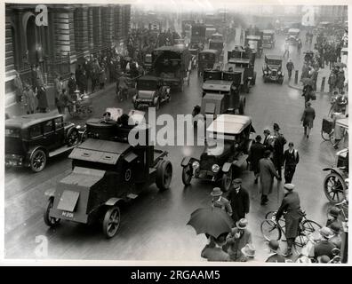 General Strike - Scene at The Bank - City of London - view down Lombard Street. The Strike lasted 9 days between 4th - 12th May, 1926. Stock Photo