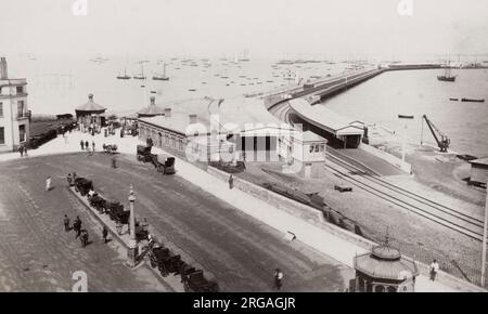 19th century vintage photograph: Ryde Pier is an early 19th century pier serving the town of Ryde, on the Isle of Wight, off the south coast of England. Stock Photo