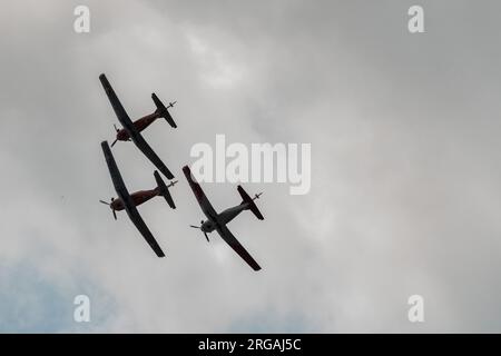 Speck-Fehraltorf, Zurich, Switzerland, July 1, 2023 Pilatus PC-7 aircraft performances during an air display Stock Photo