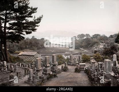 Vintage 19th century photograph - Japan - from the studio of Baron Raimund von Stillfried. Graveyard, Nagasaki. Stock Photo