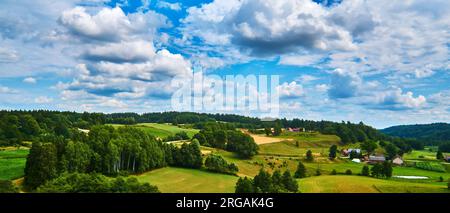 Aerial view of the hilly landscape in East Prussia in the border area between Poland and Russia Stock Photo