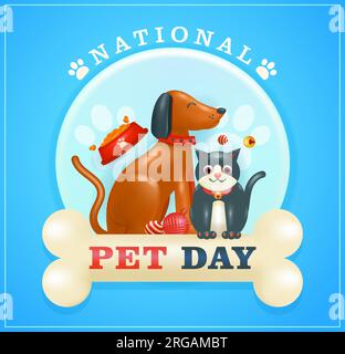 Cat and dog pets, with food and toy elements in 3d vector. Suitable for National Pet Day and store ads Stock Vector