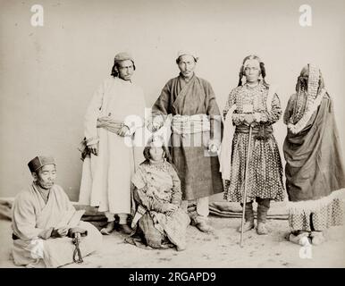 Vintage 19th century photograph: group of Tibetan people, India. c.1860's. Stock Photo