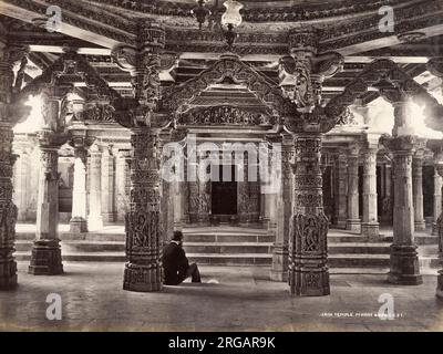 19th century vintage photograph - Jain temple, Mount Abu, image by Samuel Bourne, 1860's.  Mount Abu is a hill station in western India's Rajasthan state, near the Gujarat border. Stock Photo
