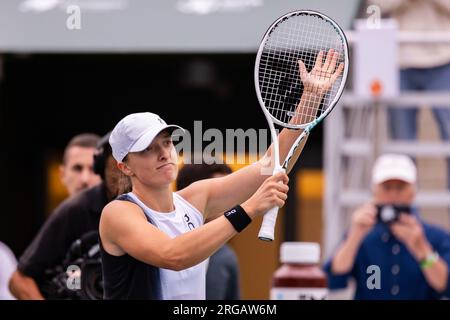 seen during the first round match BNP Paribas Warsaw Open - WTA 250 between Iga Swiatek (Poland) and Nigina Abduraimova (Uzbekistan) in Warsaw.Final score; Iga Swiatek 2:0 (6:4, 6:3) Nigina Abduraimova. Stock Photo