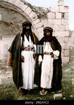 Late 19th century vintage photograph: Two Bedouin men from Siloam, Silwan, Palerstine Stock Photo