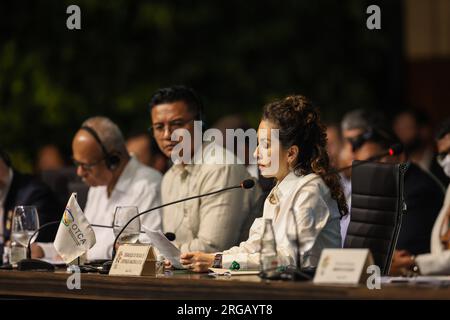 Belem, Brazil. 08th Aug, 2023. Maria Alexandra Moreira (r), General Secretary of the Organization of Amazon Cooperation (OTCA), speaks at the beginning of the Conference of Heads of State and Government of the South American Amazon countries. Credit: Filipe Bispo/dpa/Alamy Live News Stock Photo