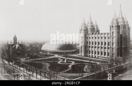 Late 19th century photograph: Salt Lake Ctiy, Utah, Mormon temple and tabernacle, Church of the Latter Day Saints. Stock Photo