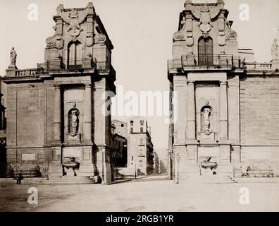 19th century vintage photograph: Porta Felice is a monumental city gate of Palermo, Italy. It represents the water-side entrance of the Cassaro and is located in the zone of the Foro Italico. Stock Photo