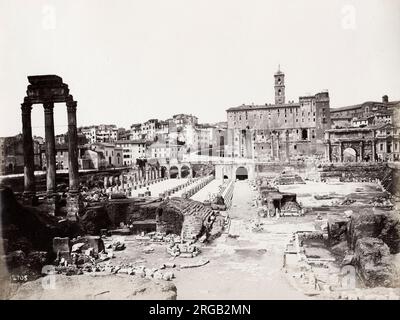 Vintage late 19th century photograph - ancient Roman ruins in the Forum in Rome, Italy Stock Photo