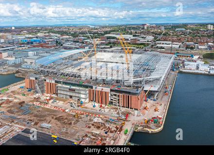 Liverpool, United Kingdom. 08.07.2023 Everton Football Club new Stadium being built on Bramley Moore Dock alongside the River Mersey. 7th August 2023. Stock Photo