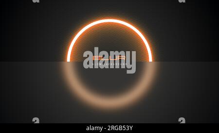 Glow light ring on black finely patterned background, blured glass in glassmorphism style. Abstract modern banner, circle laser neon light, blur effec Stock Vector