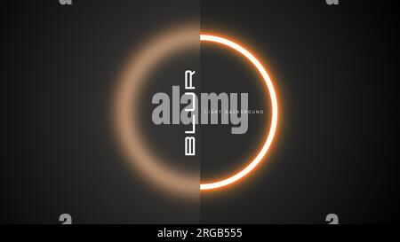 Glow light ring on black background with blured glass in glassmorphism style. Abstract modern banner, circle laser neon light, blur effect on half bac Stock Vector