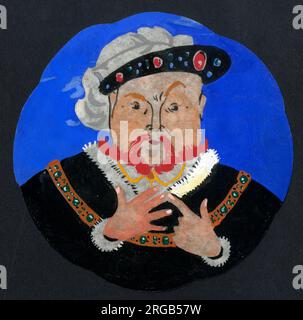 Original Artwork - King Henry VIII (1491-1547) - counts the number of his wives on his fingers! Stock Photo