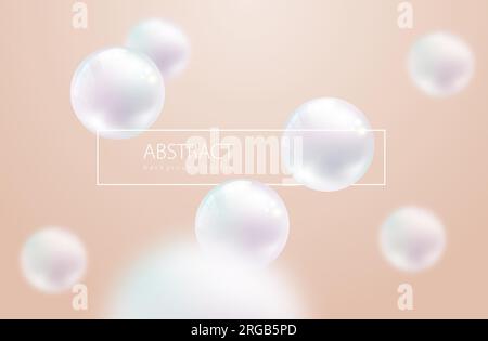 Flying white natural pearl sphere with highlight reflection and blur effect on pastel pink background. Luxury jewelry beautiful pearl. Vector abstract Stock Vector