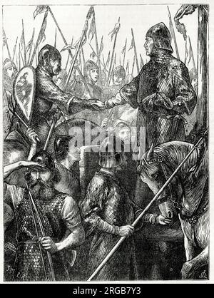 Walter Espec (d'Espec) and the Earl of Aumale (Albemarle) at the Battle of the Standard (Battle of Northallerton), 22 August 1138, when English forces under William of Aumale repelled a Scottish army led by King David I of Scotland. Stock Photo