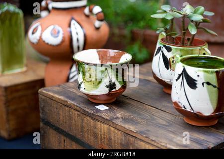 Ceramic cups at a studio in Eel Pie Island artist community in Twickenham, London, UK Stock Photo
