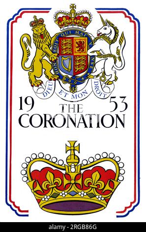 Commemorative postcard for the Coronation of Queen Elizabeth II on June 2, 1953. Stock Photo