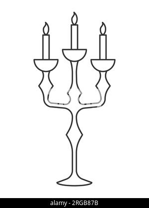 Vector black and white illustration. A candlestick for three candles. Stock Vector