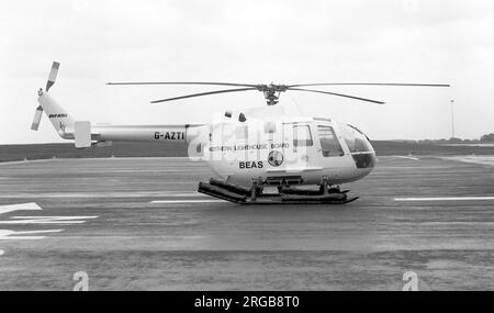 MBB Bo-105DB G-AZTI (msn S.34), operated by British Executive Air Services for the Northern Lighthouse Board, at Newcastle Airport on 28 May 1972. Stock Photo