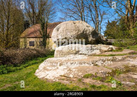 The Chiding Stone near Chiddingstone village, thought to have been a druid altar, an ancient Anglo-Saxon boundary marker, Kent, England Stock Photo