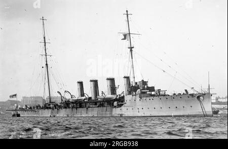 Royal Navy - HMS Boadicea, a Boadicea-Class scout cruiser built for the Royal Navy in the first decade of the 20th century. She led the 1st Destroyer Flotilla from completion until the ship was transferred to the 3rd Destroyer Flotilla in mid-1912. A year later Boadicea was reassigned to the 2nd Battle Squadron and she spent the bulk of World War I with that squadron. The ship was present at, but did not fight in, the Battle of Jutland in mid-1916. Boadicea was converted into a minelayer at the end of 1917 and made three sorties to lay her mines before the end of the war. She was placed in res Stock Photo