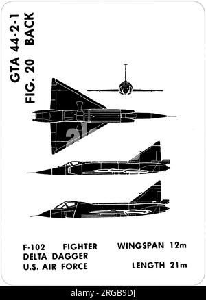 Convair F-102A - TF-102A Delta Dagger. This is one of the series of Graphics Training Aids (GTA) used by the United States Army to train their personnel to recognize friendly and hostile aircraft. This particular set, GTA 44-2-1, was issued in July1977. The set features aircraft from: Canada, Italy, United Kingdom, United States, and the USSR. Stock Photo