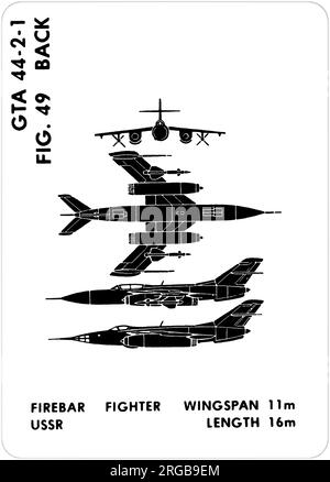 Yakovlev Yak-28P (NATO codename: Firebar) & Yak-28B (NATO codename: Brewer). This is one of the series of Graphics Training Aids (GTA) used by the United States Army to train their personnel to recognize friendly and hostile aircraft. This particular set, GTA 44-2-1, was issued in July1977. The set features aircraft from: Canada, Italy, United Kingdom, United States, and the USSR. Stock Photo