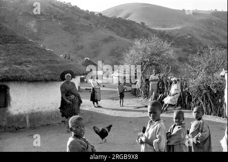 Zulu village: with villagers. Stock Photo