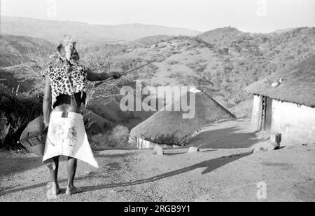 Zulu village: with villagers. Stock Photo