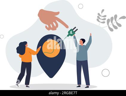 Charging point with electricity power socket and plug in service.Low level battery charge place with recharge technology.flat vector illustration. Stock Vector