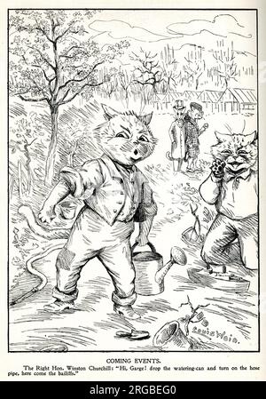 Political cartoon, Coming Events, Winston Churchill, First Lord of the Admiralty depicted as a comical cat, by Louis Wain Stock Photo